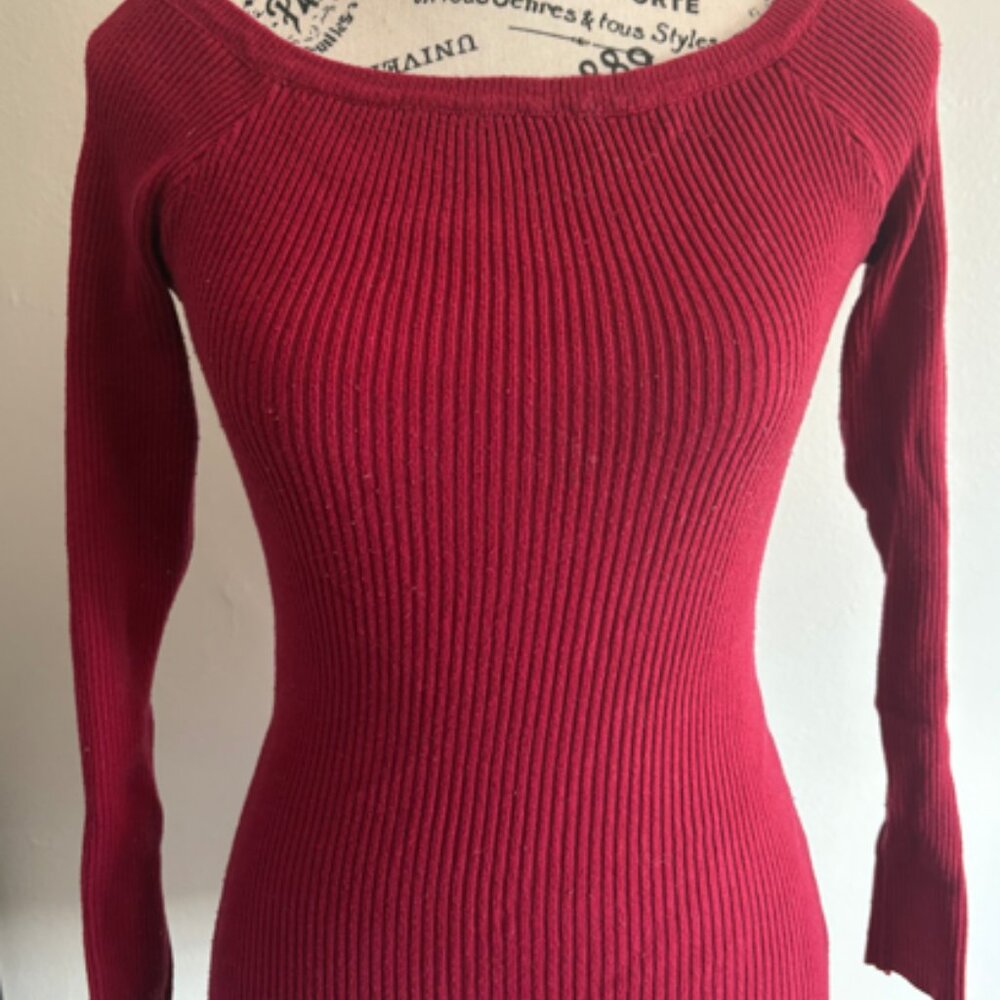 Zalo Ribbed Knit Off-Shoulder Top, Size Small, Burgundy Red